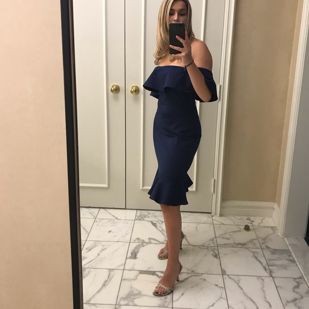 Lulu’s navy off shoulder dress